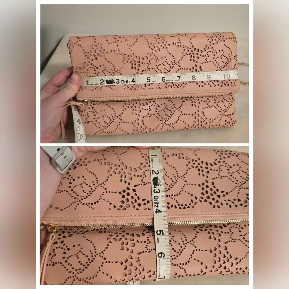 Urban Expressions Locket Clutch with chain In Blush Pink Laser Cut Vegan Leather